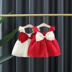Summer 2021 New Arrival Girls' Fly Sleeve Dress Children's Mu Yun Satin Large Bowknot Dress