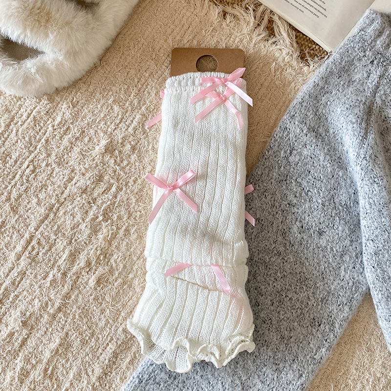 Beinstulpen, Stiefel, modische Baumwollsocken, Damensocken mit Schleife, gestapelte Socken im Lolita-Ballett-Stil, lange Röhrensocken für Mädchen, gestrickte Herbst- und Wintersocken_voghion.com