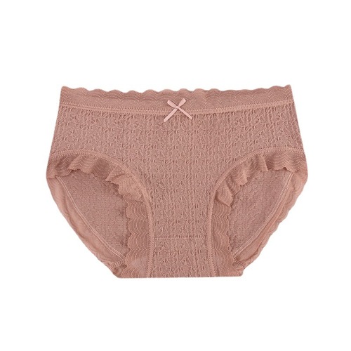 Milk Puff Soft and Highly Elastic Hip-covering Girls Day Sweet and Simple Solid Color Lace Trimmed Cotton Crotch Panties for Women