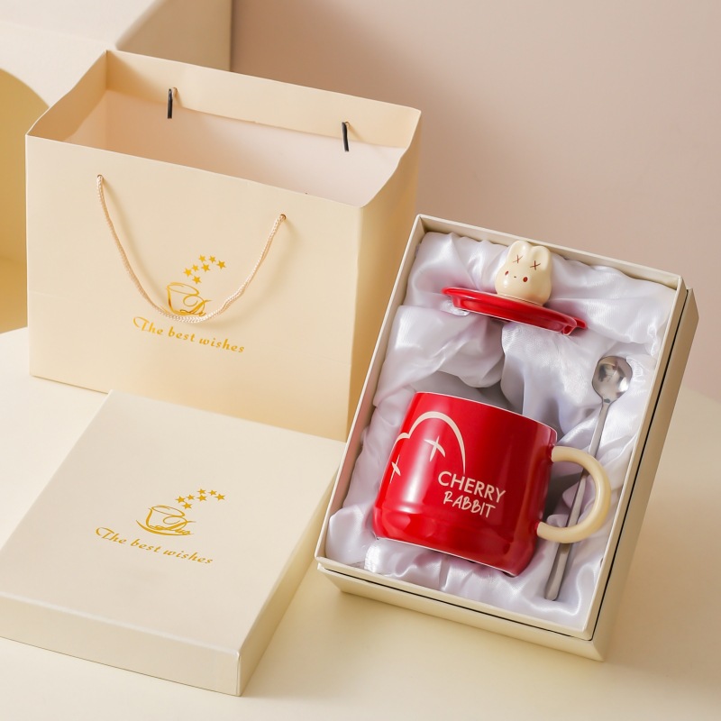 Caricatura encantadora conejo cerámica taza de leche casera taza de desayuno con tapa de regalo taza de agua taza de café pareja