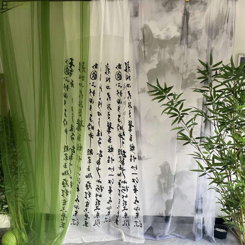 Chinese Style Ink Landscape Painting Green Gradient Gauze New Chinese Style Ancient Style Scene Layout Wedding Shopping Mall Decoration