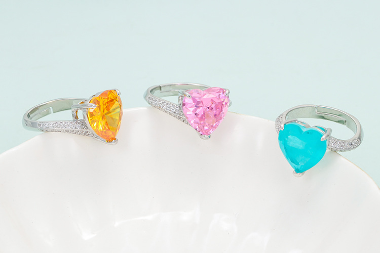 15g Weight Rhinestones Inlay Material Open Rings Classification Adjustable Ring Size Sweet Heart Shape Copper Plating Inlay Rhinestones Open Rings