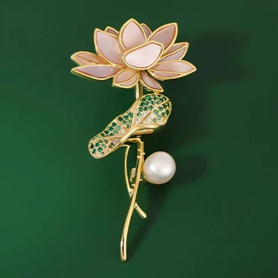 Japanese and Korean style fashionable elegant lotus leaf flower brooch creative enamel oil painting style clothing pin sweater cardigan accessories