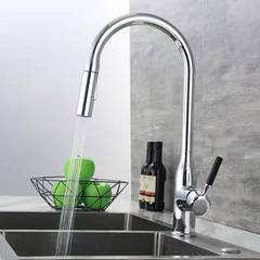 全銅槍灰廚房水龍頭抽拉式冷熱雙出水可旋轉洗菜盆水槽伸縮龍頭