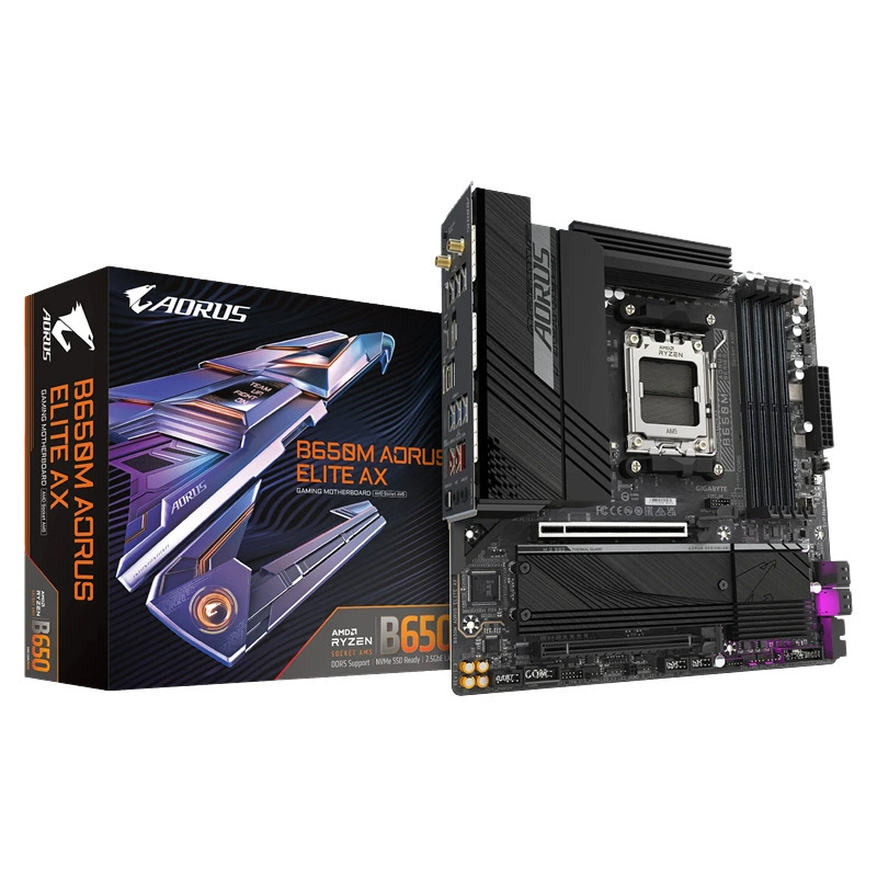 Материнская плата GIGABYTE B650M AORUS ELITE AX для ПК совместима с DDR5 и поддерживает AMD 7500F 7700