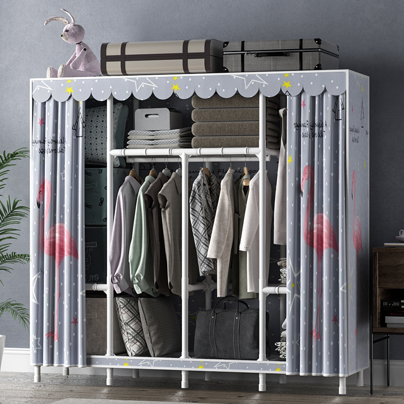 Home wardrobe, simple fabric wardrobe, full steel frame, thickened, rental apartment steel pipe assembly storage hanging, wholesale