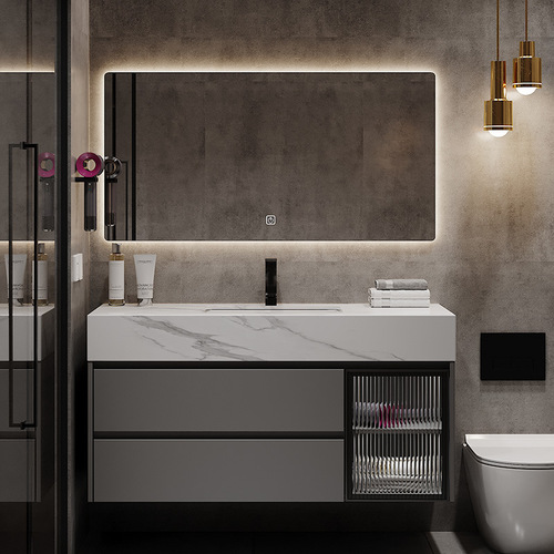 Light luxury slate solid wood bathroom cabinet combination bathroom washbasin cabinet washstand washbasin set washbasin cabinet