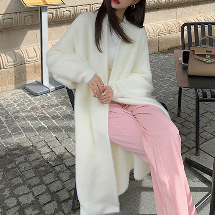 Long Imitation Mink Sweater Cardigan for Women 2025 New Women's Loose Lazy Knitted Jacket Elegant Outwear Trendy Long Imitation Mink Sweater Cardigan for Women 2025 New Women's Loose Lazy Knitted Jacket Elegant Outwear Trendy
