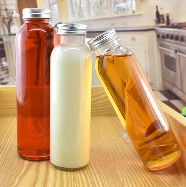 厂家现货350ml马口铁盖冷泡茶玻璃瓶铝盖饮料瓶玻璃泡茶瓶木塞果