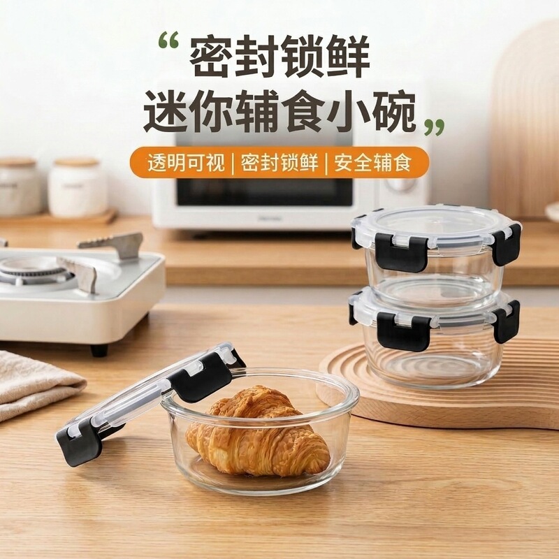Glass Food Storage Container, Sealed Pickle Jar, Dipping Sauce Box, Portable Small Lunch Box with Lid, Food Container, Bento Box, Supplementary Food Bowl Glass Food Storage Container, Sealed Pickle Jar, Dipping Sauce Box, Portable Small Lunch Box with Lid, Food Container, Bento Box, Supplementary Food Bowl