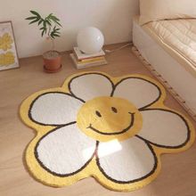 北欧ins太阳花可爱花朵地毯地垫简约卧室防滑床边圆形仿羊绒地毯