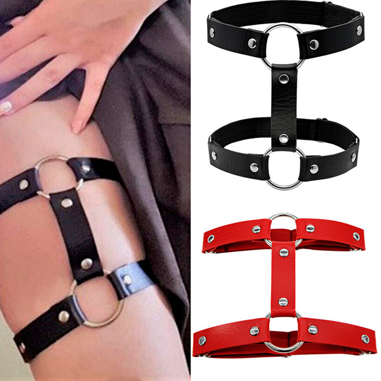 European and American Harajuku Punk Nightclub Sexy Pu Leather Round Thigh Ring Couple Jewelry Anklet Garter Belt