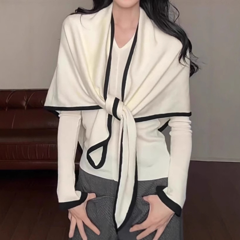 Triangle Scarf Shawl Outer Wear for Women 2025 New Autum Slimming Look Knitted Knitwear Korean Style Layered Two-Piece Top