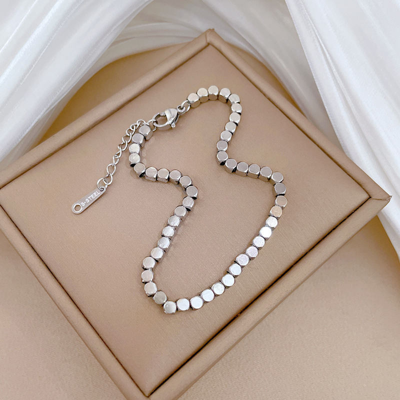 Minimalist Retro Box Chain Bracelet For Women Silver Tone Stylish_voghion.com