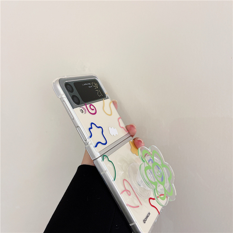 Convient pour téléphone à écran pliable Samsung Z Flip4/3, support de fleur transparent de style coréen, PC rabattable dur_voghion.com