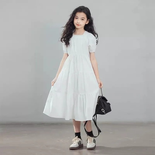 Ladies' Summer Personality Princess Dress New Korean Version Trendy Girls' Long Knee-Length Skirt Summer Outfit Solid Color One-Piece Dress