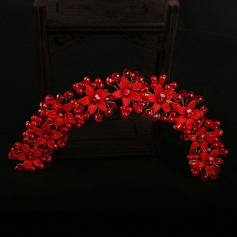 红色珍珠丸子头花环