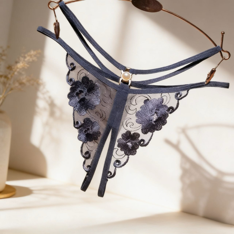 Sexy underwear sexy embroidered hollow transparent mesh thong open…