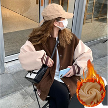 美式炸街棒球服女装跨境秋冬防风外套保暖街头短款纽扣长袖夹克衫
