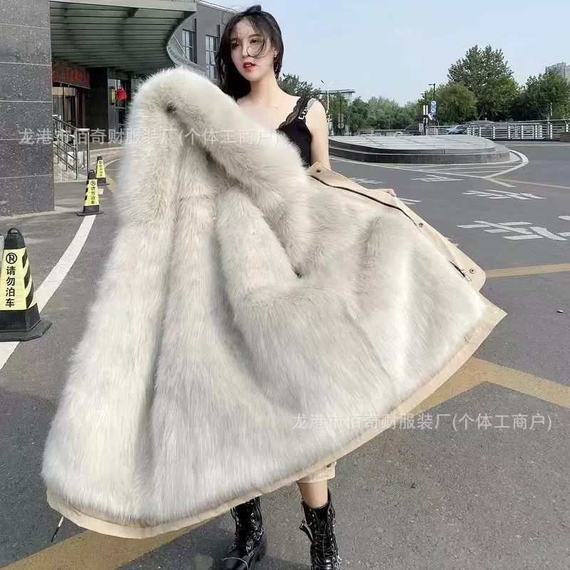 派克服女可拆卸水貂内胆骆子毛皮草外套中长款皮毛一体大衣冬外套