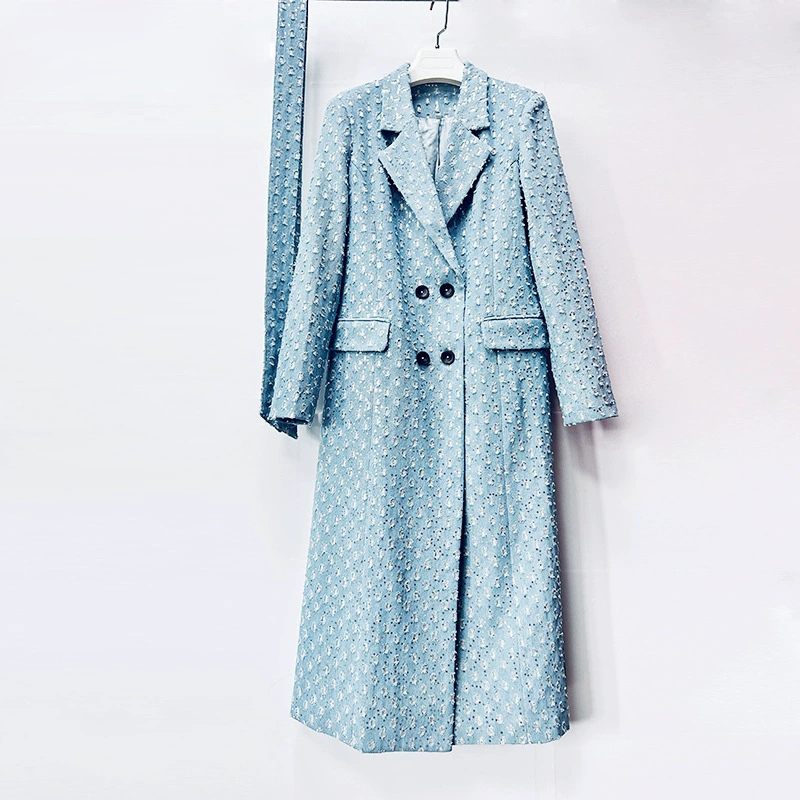 Элитная джинсовая куртка 2025 года, новинка в европейском стиле, с пайетками, эффектом потертости, поясом, повседневная, приталенная, удлиненная