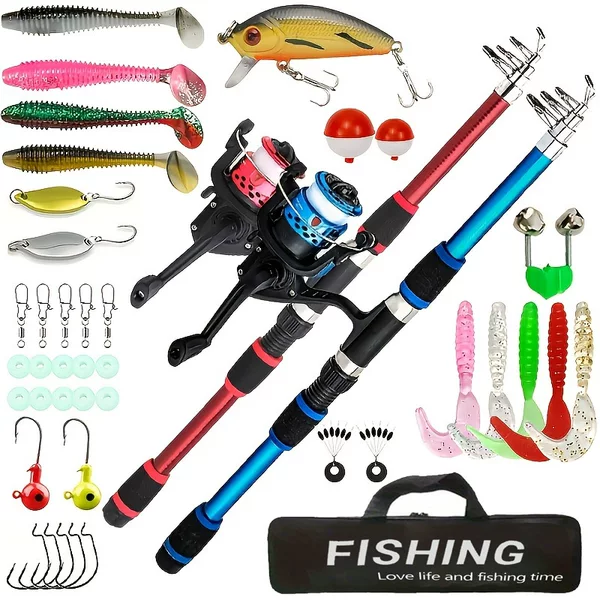 Double-rod two-piece children's fishing rod set 1.8M beginner fishing rod complete set mini fishing rod fishing gear set wholesale