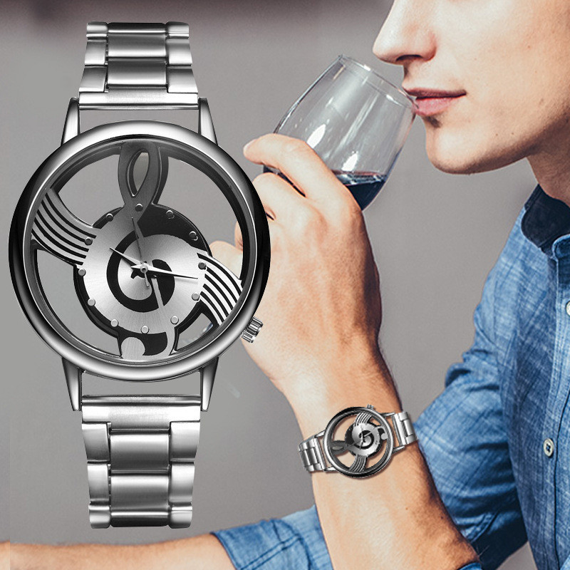 Steel Strap Watch Korean Fashion Hollow Music Symbol Net Strap Watch Men's Women's Note Quartz Watch_voghion.com