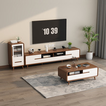 新中式客厅家用小户型储物柜简约现代实木框影视柜电视柜茶几组合