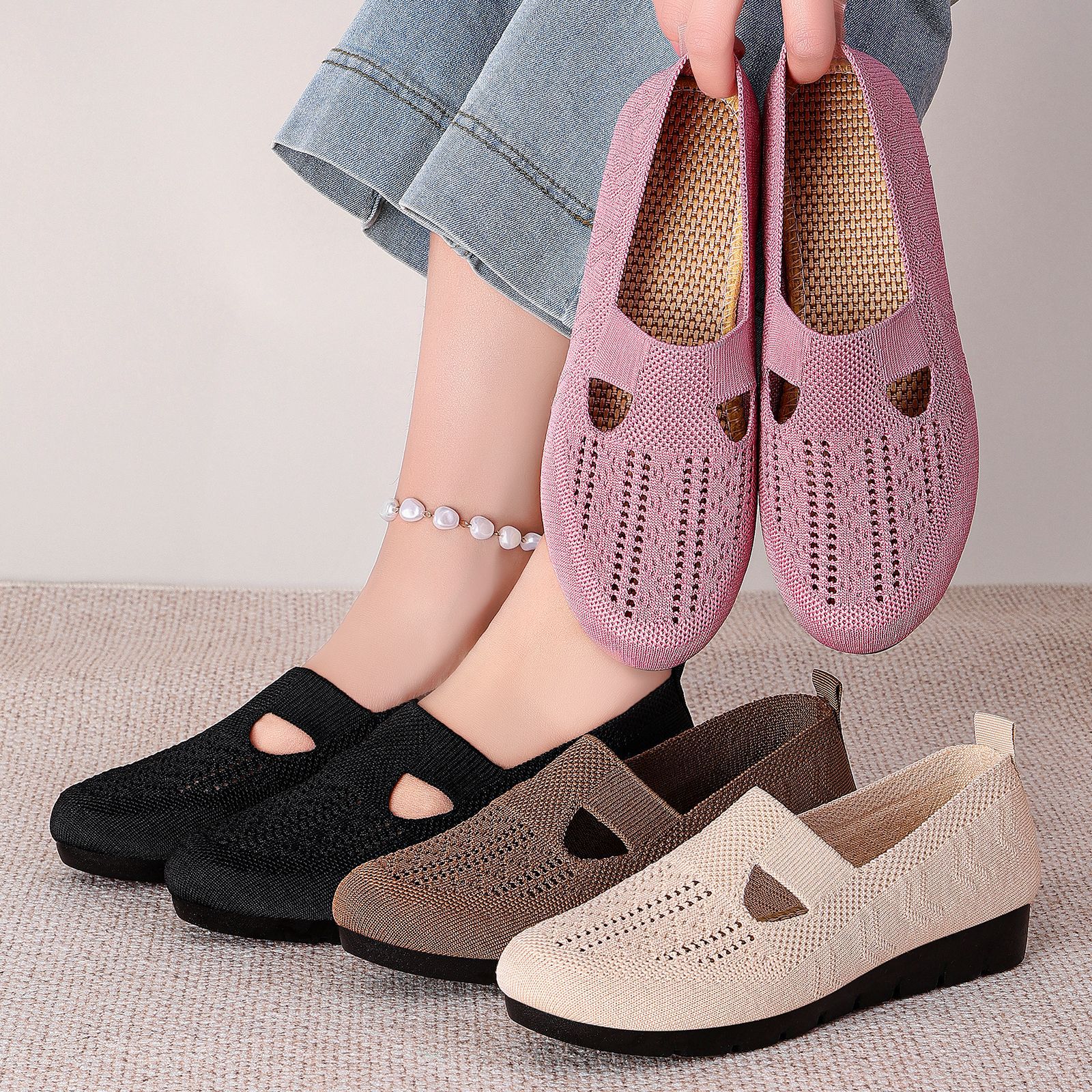 Zapatos de mujer todo-fósforo verano nuevo estilo transfronterizo tallas grandes zapatos casuales poliuretano de un pie boca baja zapatos de malla al por mayor image 5