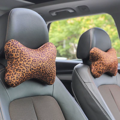 Car Headrest Neck Pillow, Car Headrest - 1-pair-of-brown-leopard-print-headrests