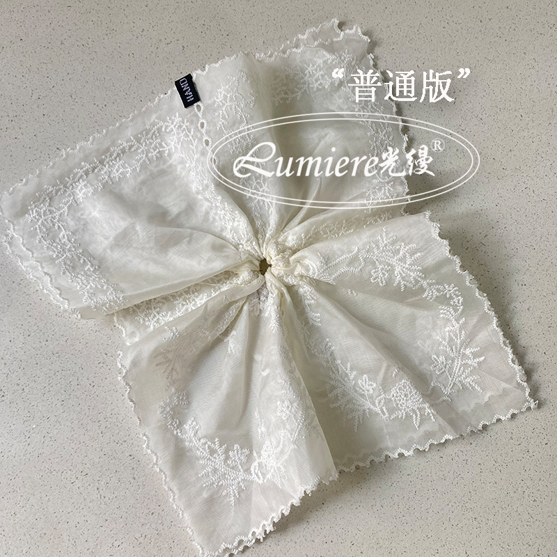 天丝棉~高级轻薄纱刺绣方巾发圈超大版低马尾肠圈气质优雅发绳女|undefined