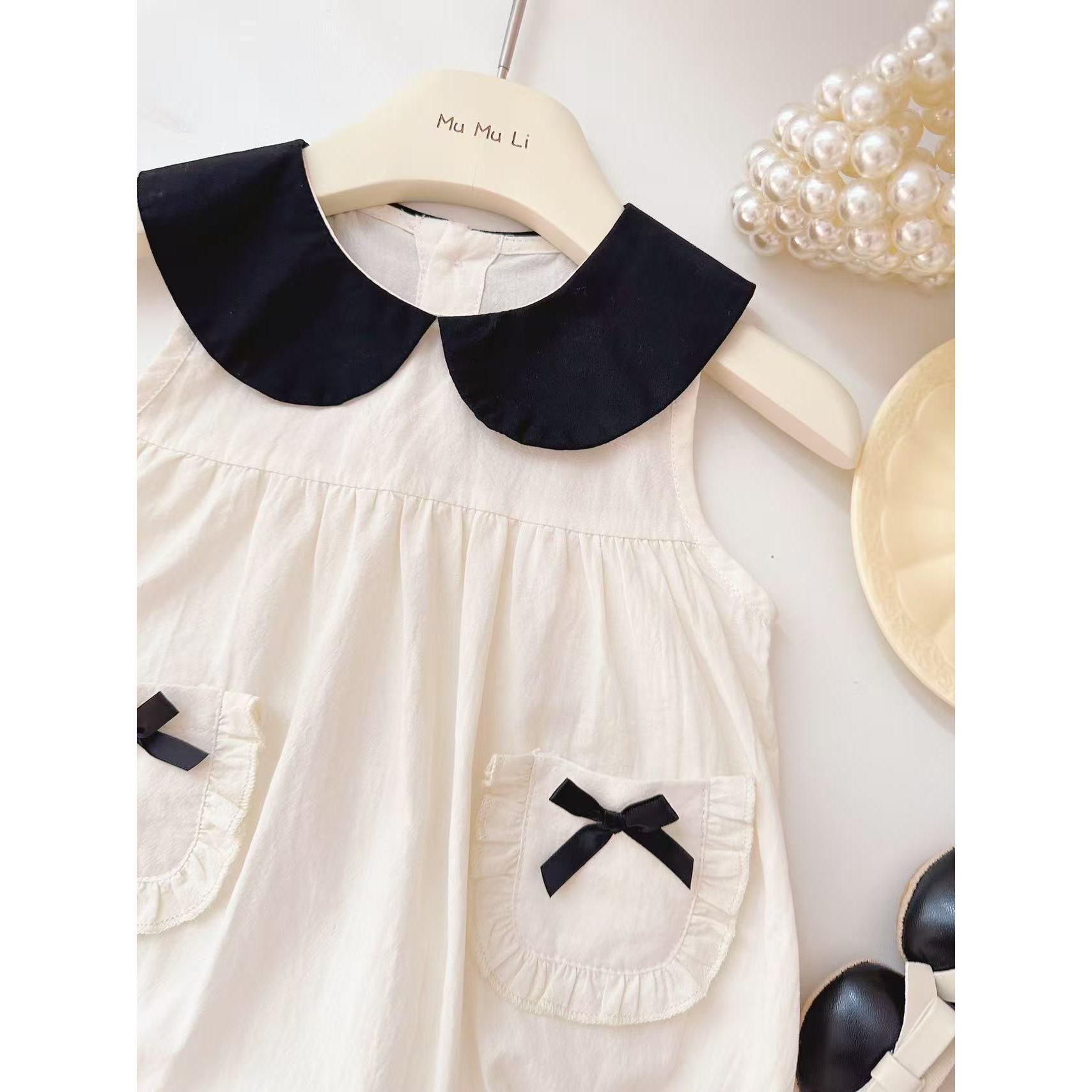 Bebé, niña, temperamento exquisito, cuello de muñeca, pequeño bolsillo fragante, mampara de mariposa, vestido de un año, vestido de pedo, verano