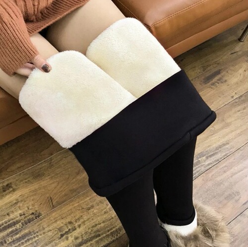 Solid color tight fitting plush leggings for women