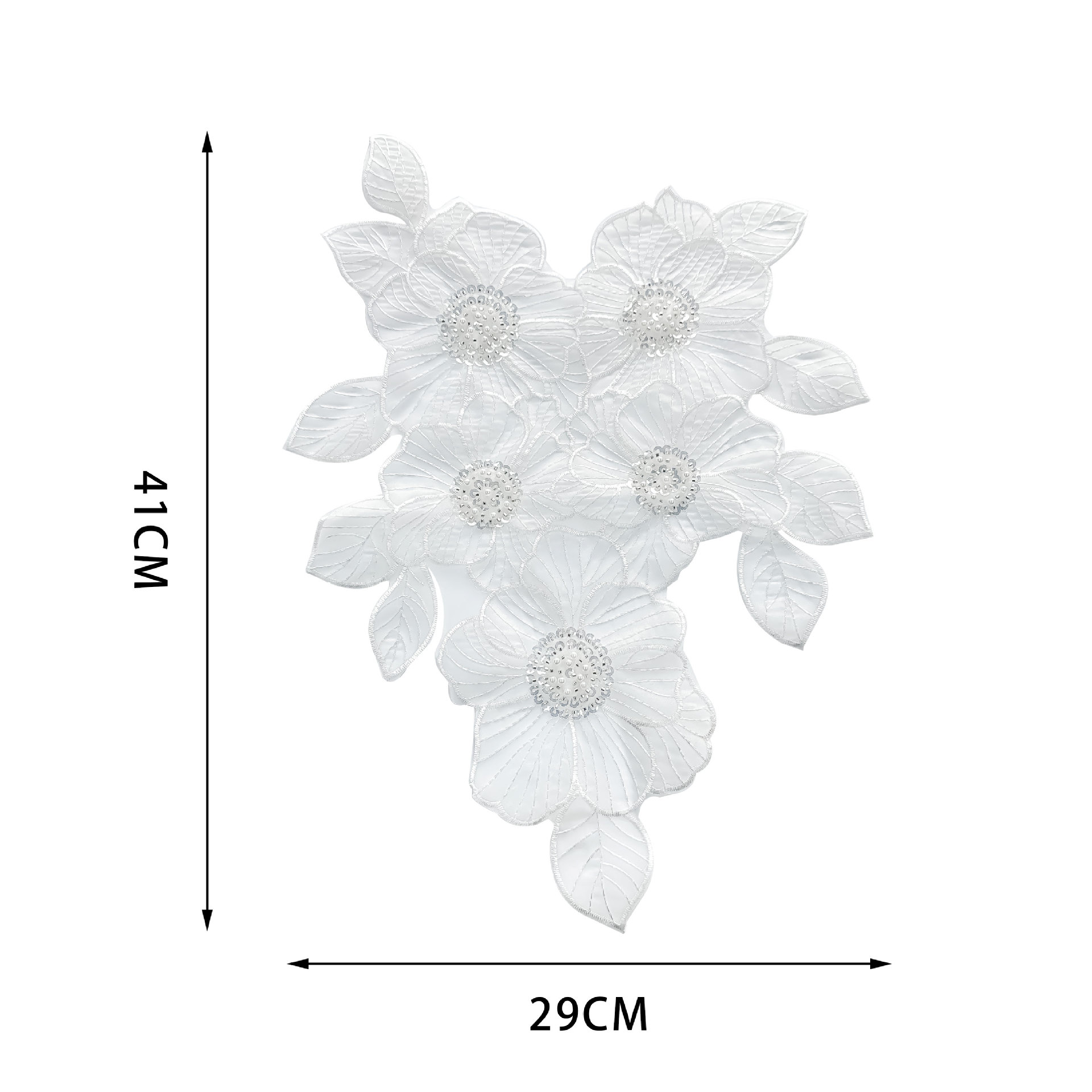 Ogan blanco clavos de cuentas de encaje de sequilla calcomanías de tela collar diy vestido vestido de espectáculo decoración de camisa image 6