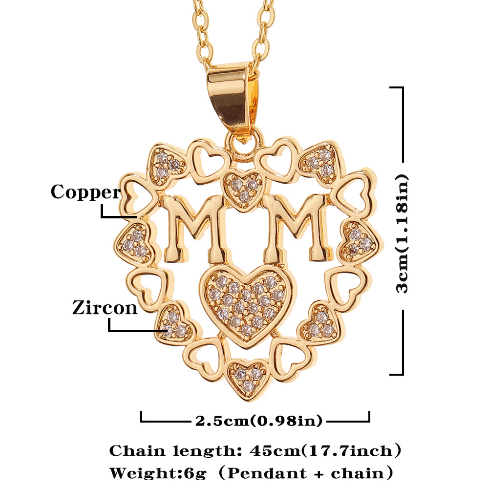 New Heart-shaped Mom Pendant Copper Inlaid Zircon Necklace display picture 1