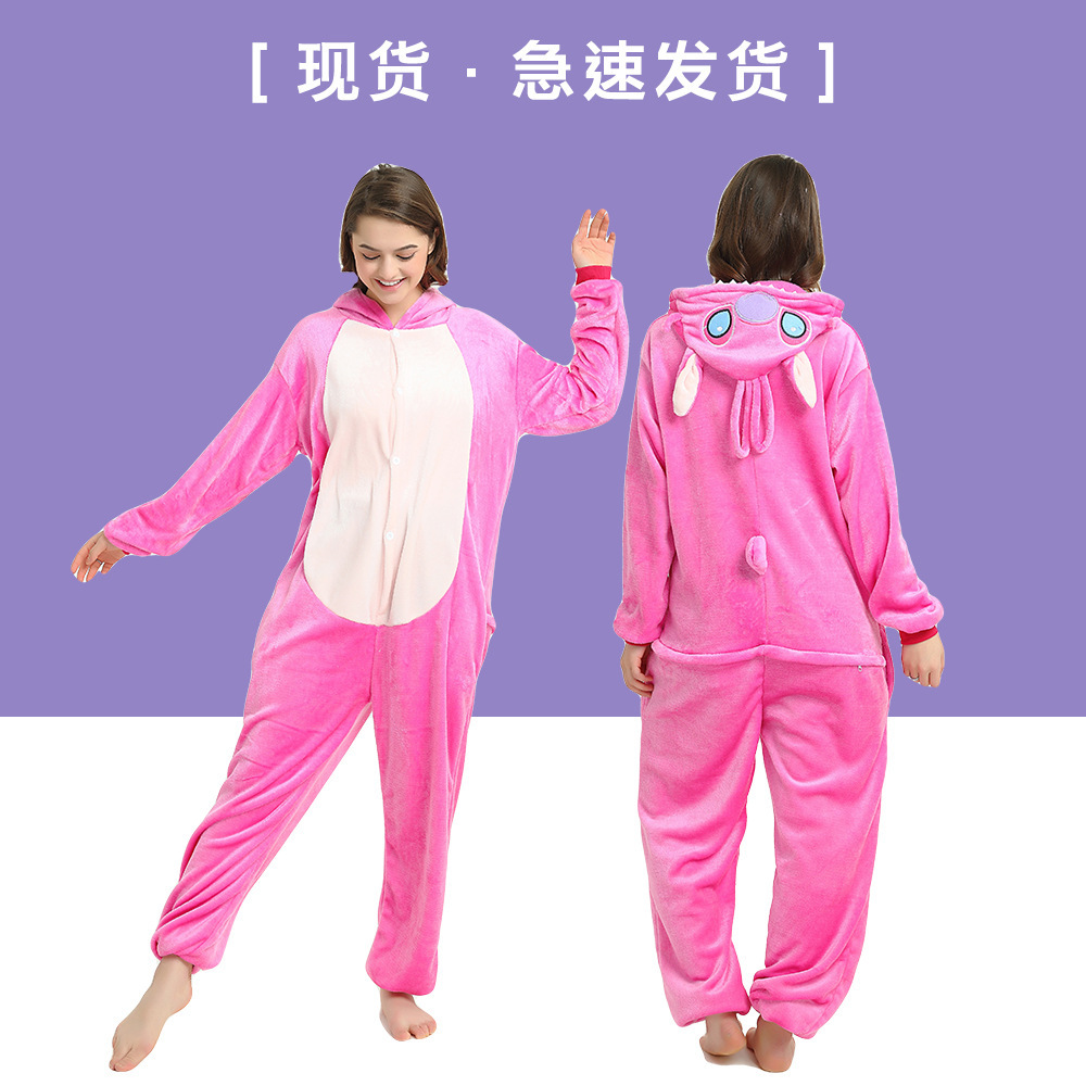 Animal de una sola pieza pijamas dibujos animados franela puntada hombres y mujeres de invierno cálido coral al por mayor engrosada terciopelo pareja