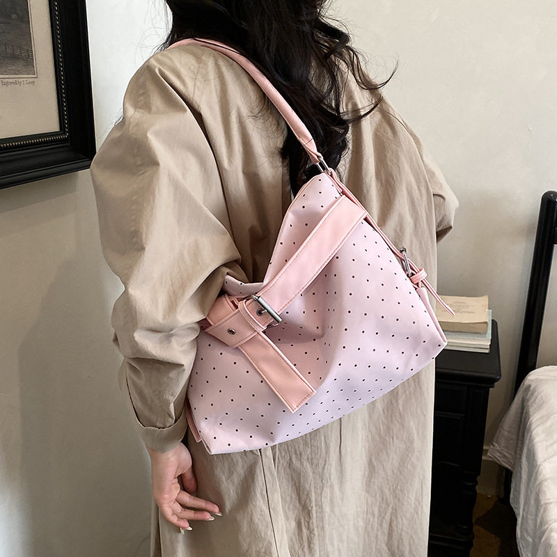 Túi tote nữ họa tiết chấm bi cỡ lớn, túi đeo vai và đeo chéo dung lượng lớn — màu cà phê, màu hồng, màu nâu, đen chi tiết 23