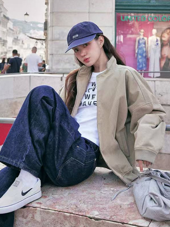 【现】SPE*LL2025秋新品复古拉链短外套简约宽松休闲百搭夹克女|undefined