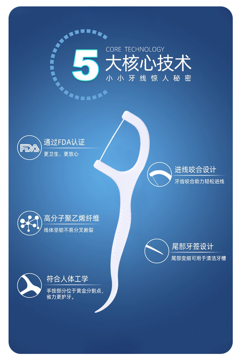 便携装牙线棒50只一盒标准随身盒独立包装超细家庭装一次性牙线棒