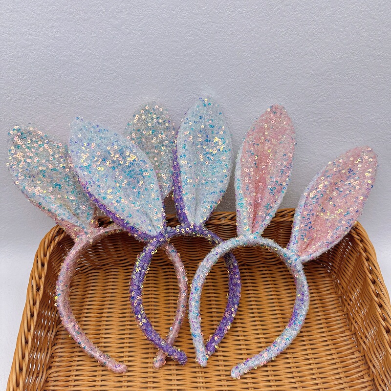 New Cute Rabbit Ear Sequin Headband Hair Accessories Women's Pressure Hair Wash Hair Cave Headwear Rabbit Ear Headband Summer