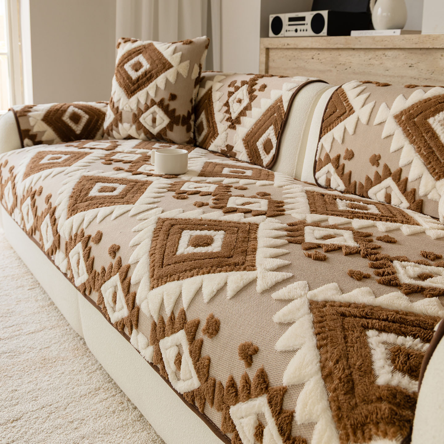 Bohemian Style High-Weight Comfortable Cotton Velvet Sofa Cushion 2026 New Autumn and Winter One-Piece Sofa Cover Cross-Border