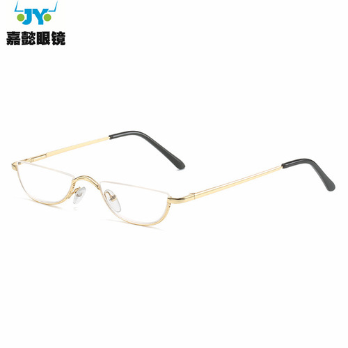 Cross-border half-frame hanging wire reading glasses manufacturer wholesale special-shaped semicircle metal spring-leg reading glasses for the elderly