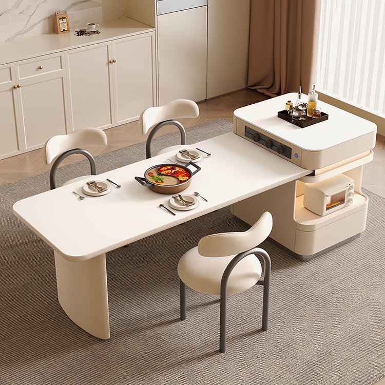 Mesa de comedor de la isla con cocina de inducción, placa de roca retráctil, hogar, lujo ligero, plataforma de guía central simple moderna, mesa de té de Kung Fu