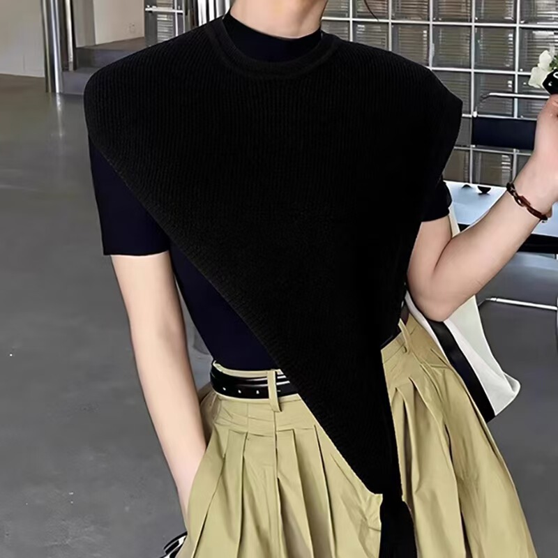 Knitted Shawl with Versatile Style for Women, New Spring and Autumn Model, Diagonal Triangle Pullover, Layered Vest, Retro Niche Design, Asymmetrical Shoulder