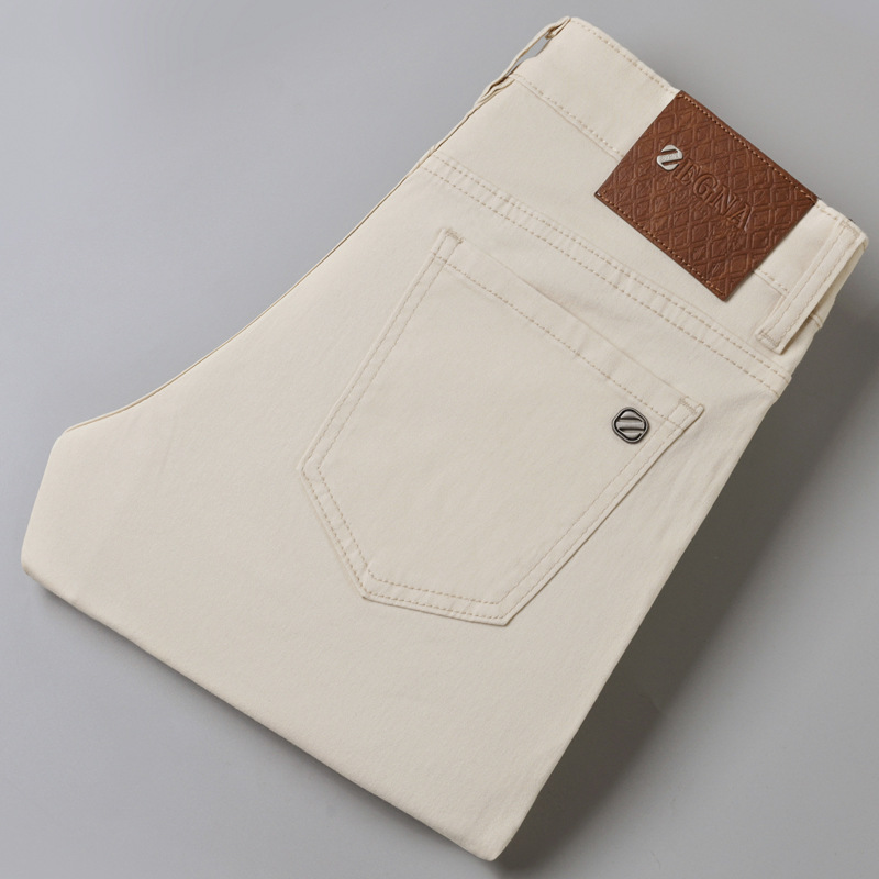 2025 Spring and Summer High-end European Light Apricot Jeans Men's Stretch Trendy Light Luxury Slim-fit Casual Fashion Pants