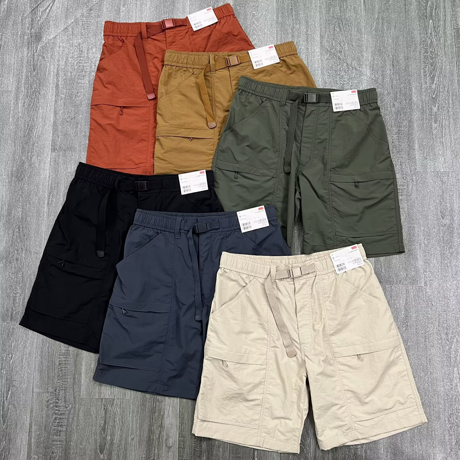 Japanese-Style Functional New Quick-Dry Breathable Men's Summer Buckle Belt Multi-Pocket Cargo Sports Casual Shorts