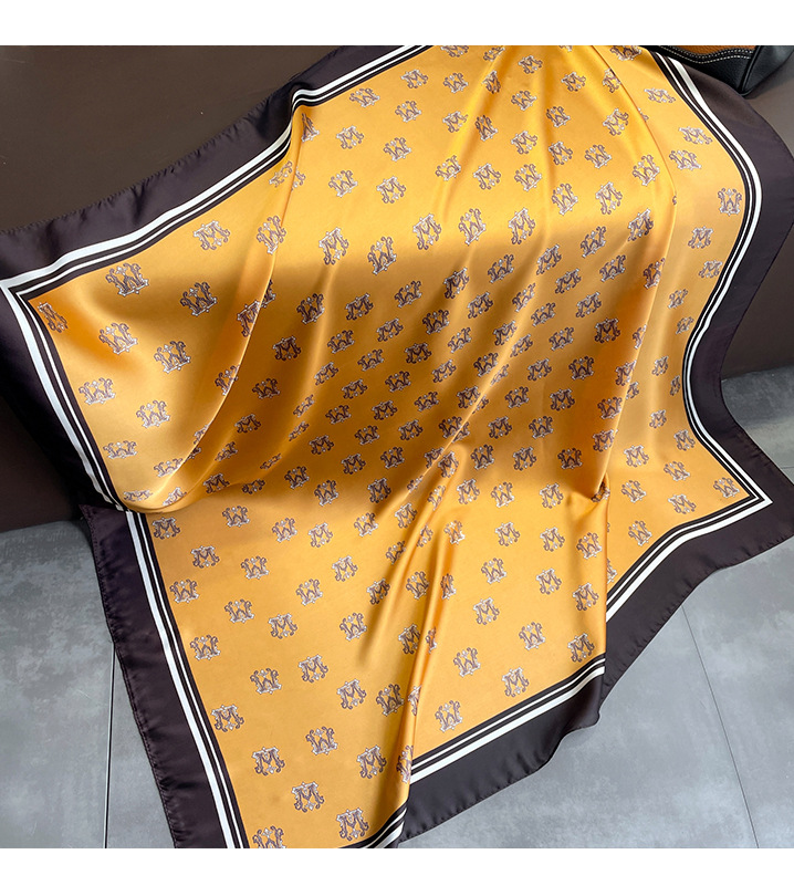 New Spring And Summer Yellow Crown Print Silk Scarf Simulation Silk Scarf Shawl display picture 4