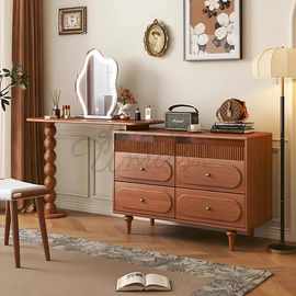 美式复古实木梳妆台卧室收纳柜一体小户型中古风斗柜多功能化妆桌