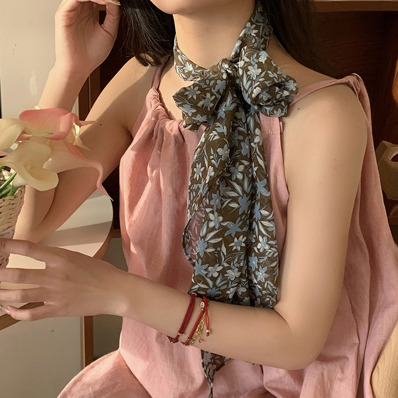 Bufandas negras onduladas rosas bufandas insy2k galía galleta estilo literario versátil cinta de alta calidad