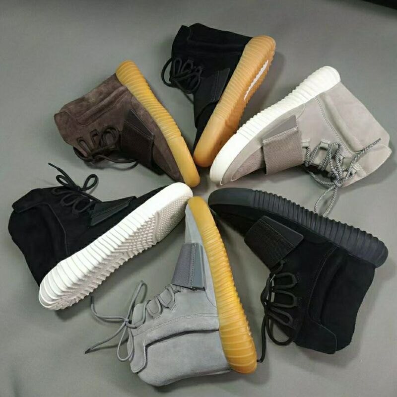 Autumn and Winter Kanye Yeezy Coconut Shoes 750 High-Top Men's Shoes Genuine Leather Fleece-Lined Women's Luminous Large Size Couple Casual Shoes